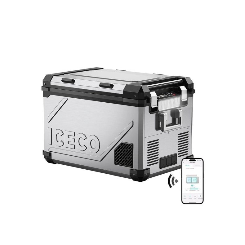 ICECO APL55 55L Silver Dual Zone 12V Fridge Freezer portable 12V fridge freezer for overlanding camping truck SUV RV