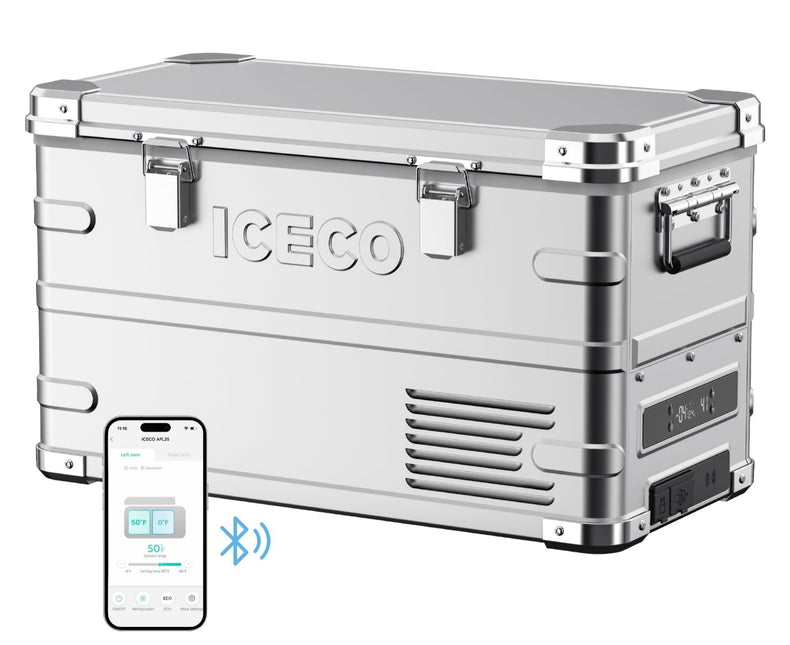 ICECO APL35 35L Silver Dual Zone 12V Fridge Freezer portable 12V fridge freezer for overlanding camping truck SUV RV